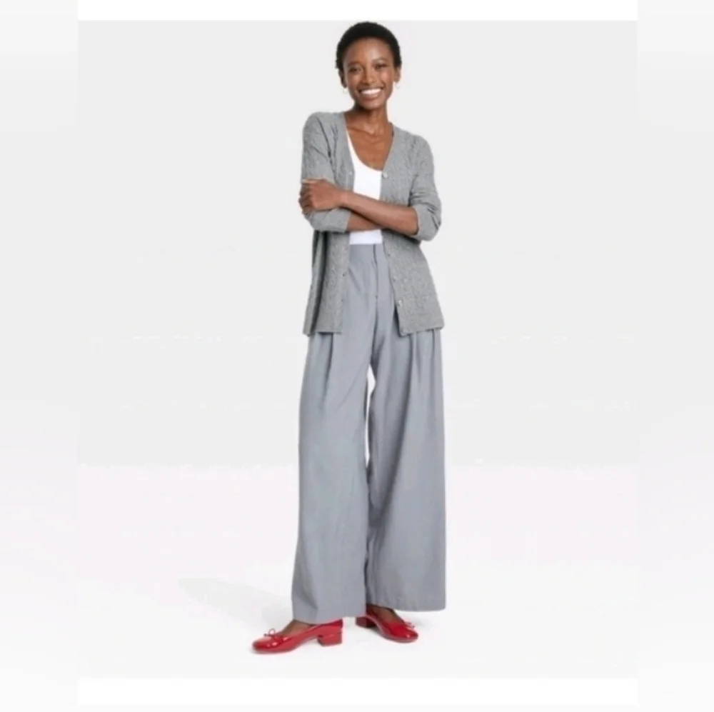 A New Day Cable Cardigan Sweater Dark Gray Womens Oversize.Size XS PTP 20